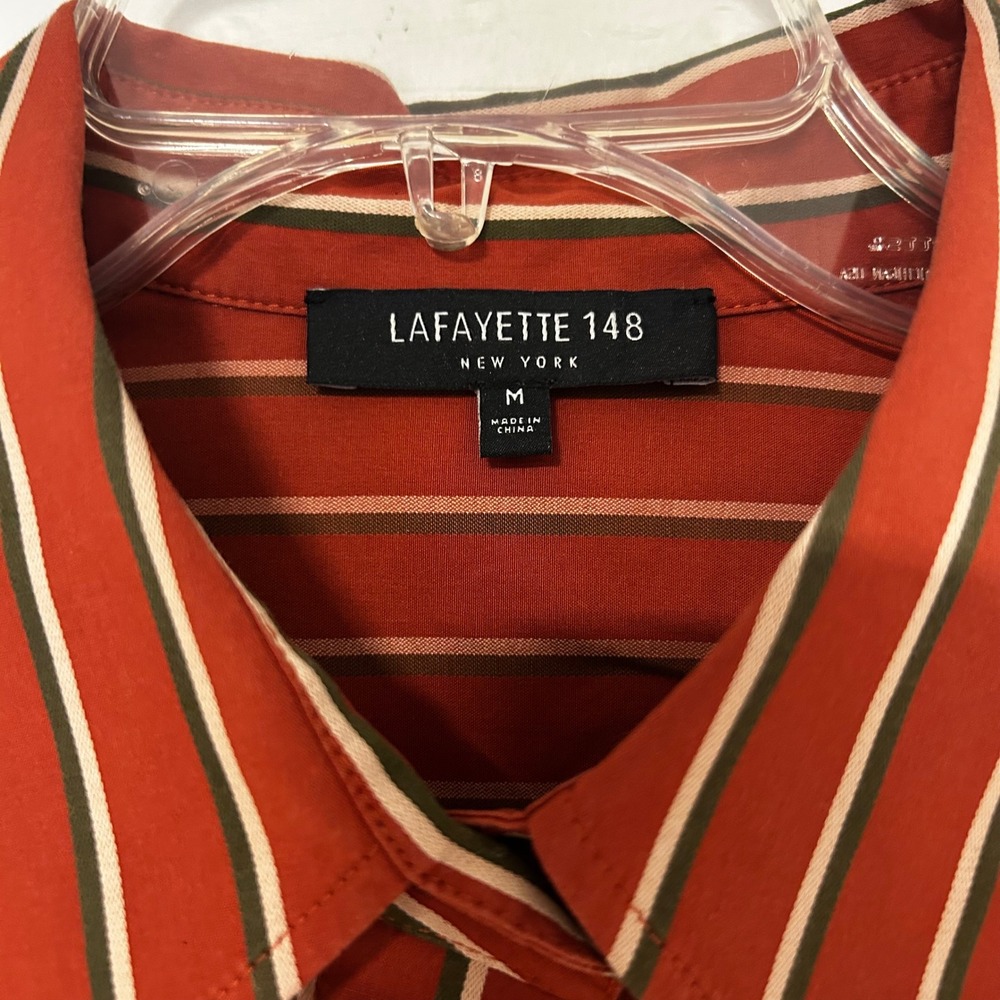 Lafayette 148 New York Women Medium Striped Cotton Button‎ Down Shirt Terracotta - Picture 3 of 8